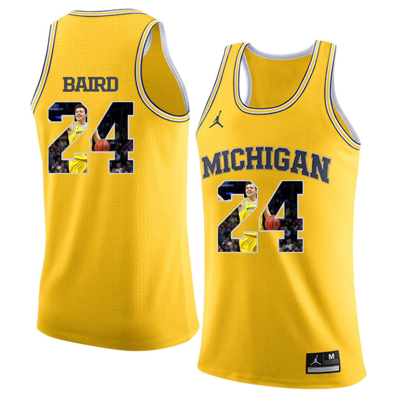 Men Jordan University of Michigan Basketball Yellow #24 Baird Fashion Edition Customized NCAA Jerseys